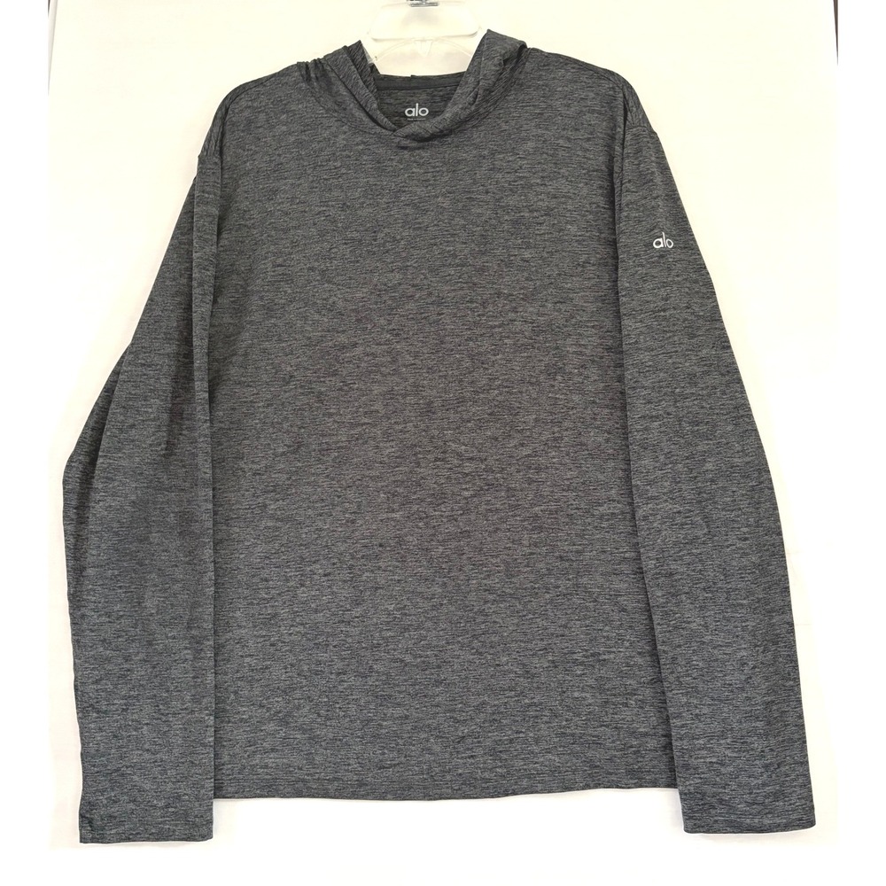 Alo Yoga Mens Conquer Hoodie‎ Charcoal Heather Grey XL Performance Pullover
